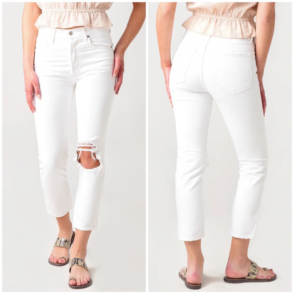 NEW Citizens of Humanity Charlotte High Rise Straight Crop Jeans Fiori White
